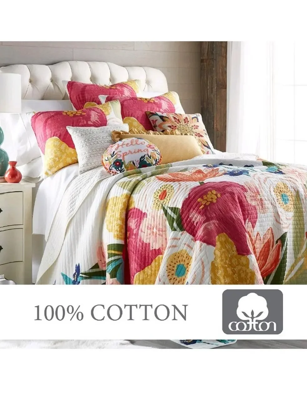 Grandiflora Multicolor Quilt Set Full/Queen Size with Two Standard Pillow Shams